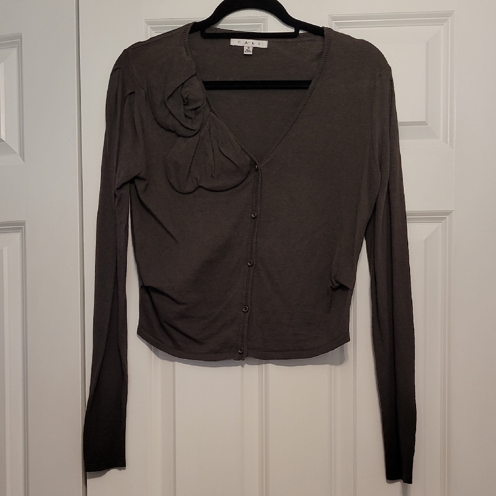 CAbi Dark Gray Button Down Shirt with Bow Detail